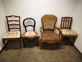 4 alte Stühle Gobelin bestickt antik Jugendstil Louis XV