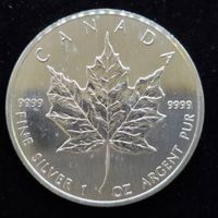 1 Unze Silber Kanada Maple Leaf 5$, 999/1000 Silber, 1989