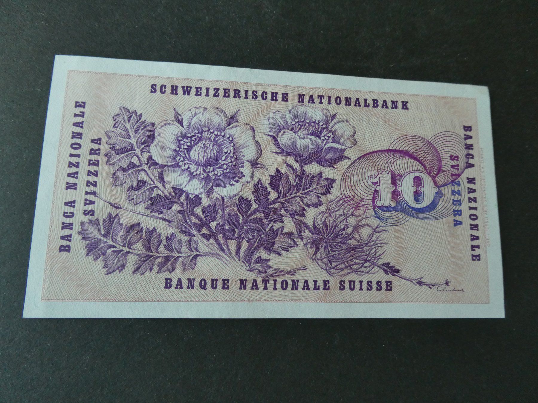 Banknoten: Schweiz 1977, 10 Franken    ungefaltet – Gebraucht aus Hinterforst von Rohusri 1