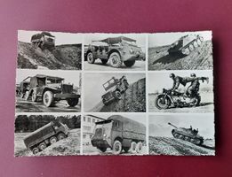 Postkarte mit Fahrzeugen der Schweizer Armee