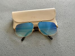 Lunettes de soleil FRED, dorées, verres bleus
