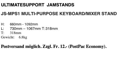 Instrumenten-& Notenständer: ULTIMATESUPPORT JS-MPS1 MULTI-PURPOSE KEYBOARD/MIXER STAND – Neu (gemäss Beschreibung) aus Obfelden von Blaustahl 1