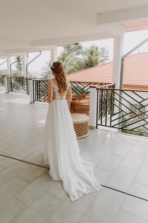 Boho Brautkleid Cappuccino Ivory, Gr. 36, Spitze