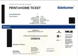 1 Ticket: Garbage (Stehplatz, Volkshaus Zürich 28.6.2026)