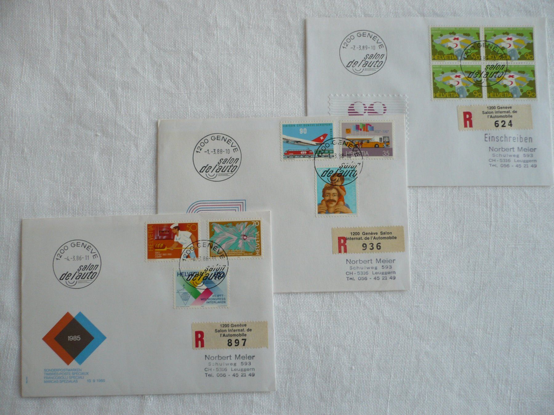Alle Briefmarken: 1986 / 88 / 89 3 Belege Autosalon – Gebraucht aus Zürich von saltandpepper008