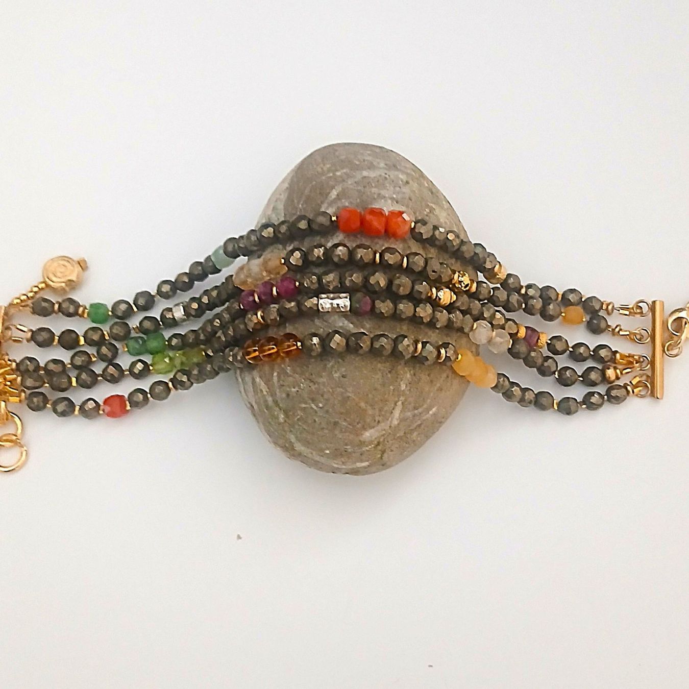 Bracciali & Braccialetti: Statement-Pyrit-Armband mit Halbedelstein  - 5-reihig Unikat – Nuovo e nell'imballaggio originale da Lütisburg venduto da Emarra 6