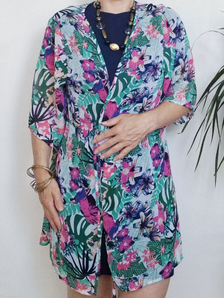 Costumi da bagno & Bikini: Damen Bademode Bluse Jacke "Tropical" S - Leicht transparent – Usato da Hallau venduto da CHACLA 2