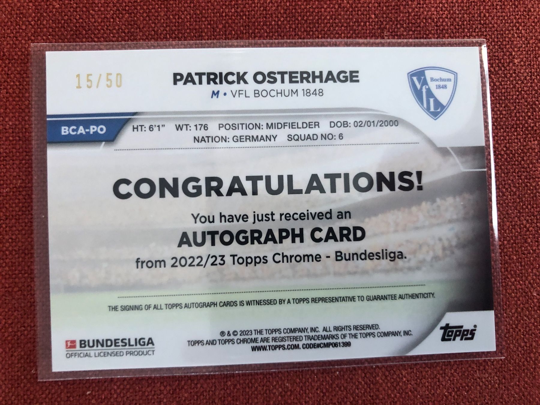 Topps Carte collezionabili: Topps Chrome Patrick Osterhage Rc  Autogramm /50 – Usato da Wangenried venduto da Garagara 1