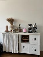 White Storage Cabinet with Doors and Drawers.