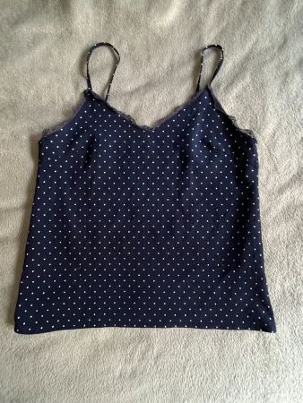 Top à pois bleu marine d'été, taille L
