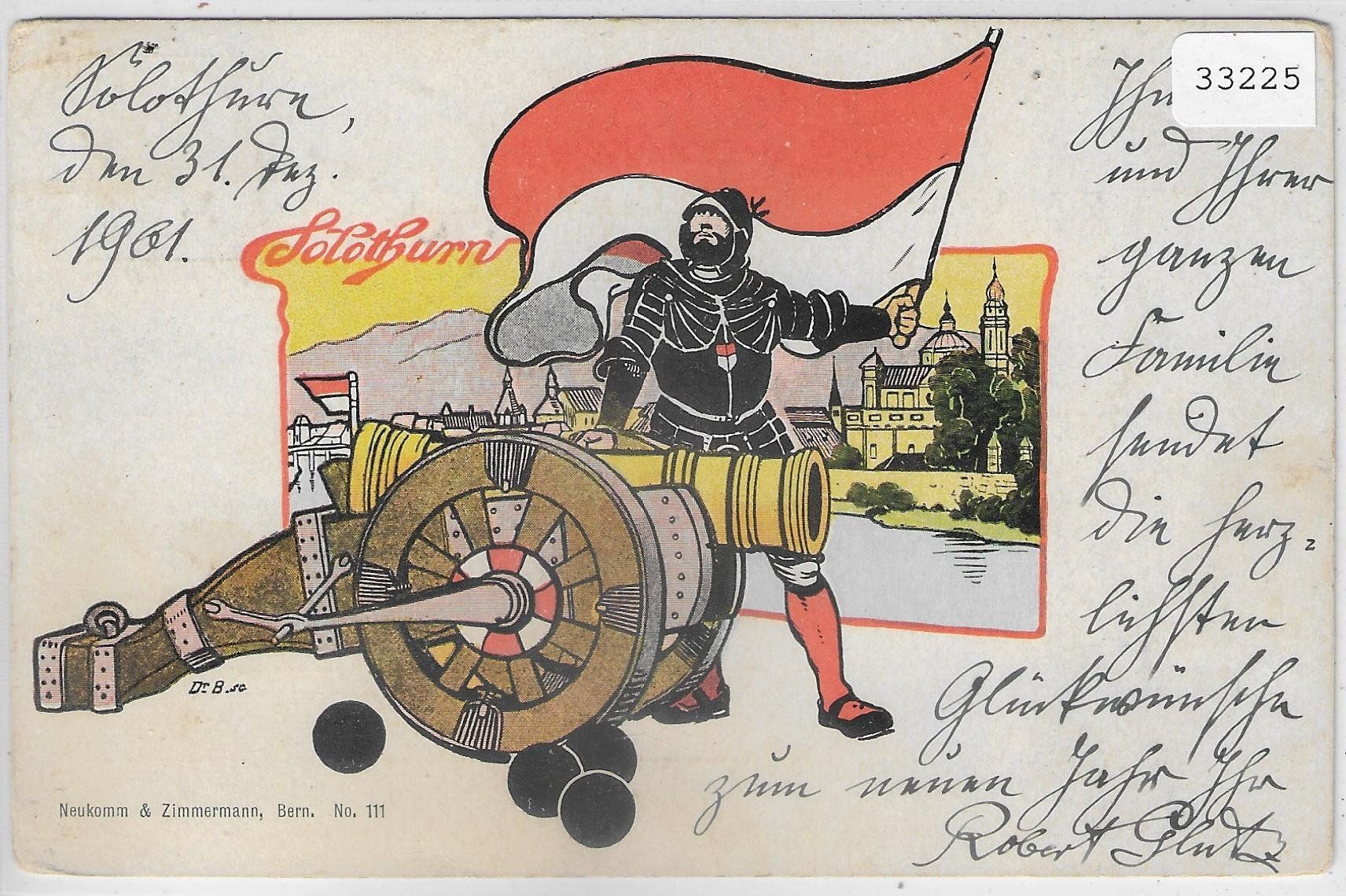 Ansichtskarten: Solothurn - Kanone, Fahne - Litho – Gebraucht aus Ettingen von Kartenplanet