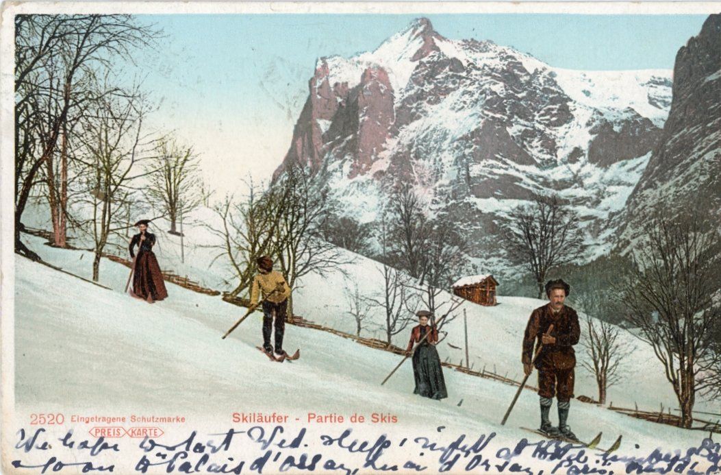 Cartoline postali: Adelboden  BE   -   Skiläufer      anno  1 9 0 7 – Usato da Brig venduto da Valcards54