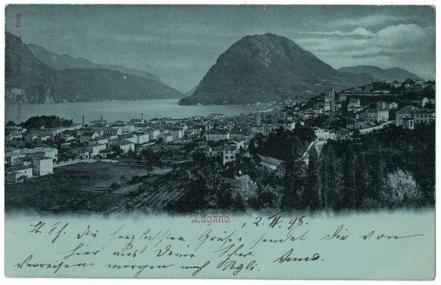 Ansichtskarten: Lugano, Mondscheinkarte, gelaufen/circolata 1898 – Gebraucht aus Frauenfeld von POML