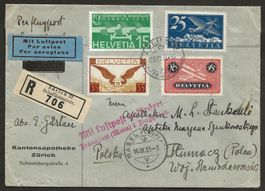 Flugpost Schweiz 1933 Basel Frankfurt Polen Luftpost