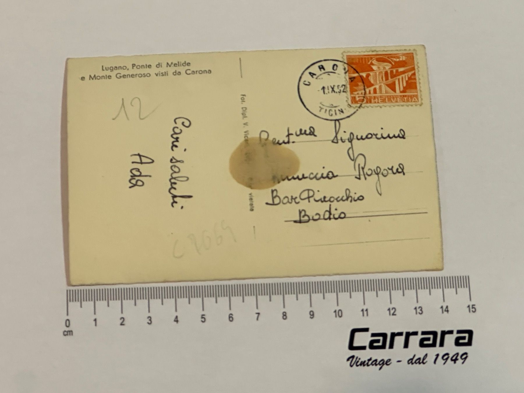 Cartoline postali: Postkarten Ticino Tessin Ponte diga di Melide 1952 – Usato da Chiasso venduto da Carrara-Modellismo 1