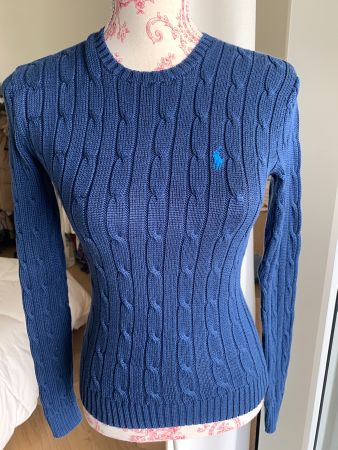 RALPH LAUREN cable knit cotton blue navy sweater S/36
