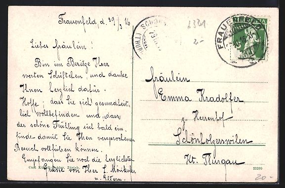 Cartoline postali: Frauenfeld, Ortspartie mit Strassenparti – Usato da Berlin venduto da bartko-reher 1
