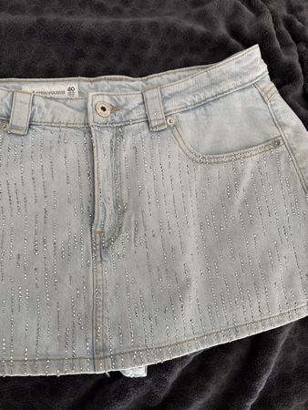 Jeansrock Stradivarius mit Strass Grösse 40 hellblau