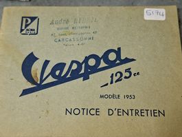 Vespa  Acma France 125cc de 1953 notice d'entretien original