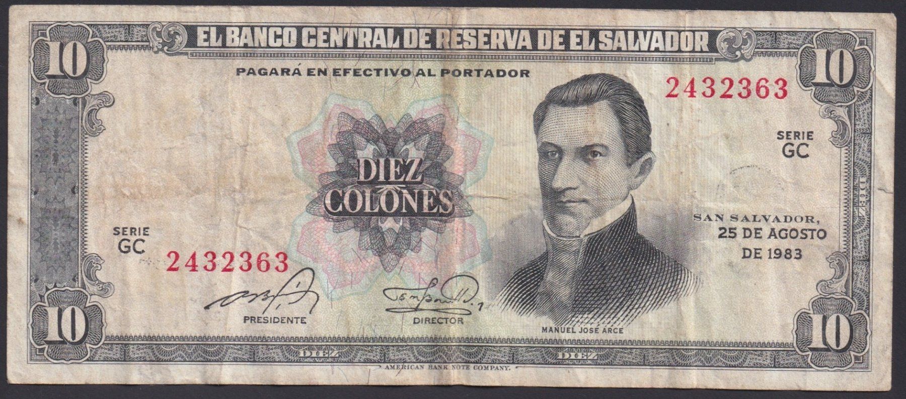 Banknoten: El Salvador 10 Colones 1983 – Gebraucht aus Brugg AG von banknoten_muesli
