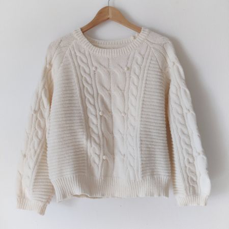 Kuschelwarmer Zopfstrick-Pulli Pullover cremeweiss Gr. S NEU