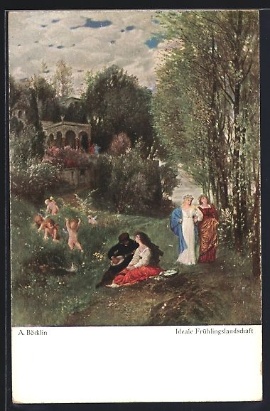 Cartoline postali: Arnold Böcklin: Ideale Frühlingslandsc – Usato da Berlin venduto da bartko-reher