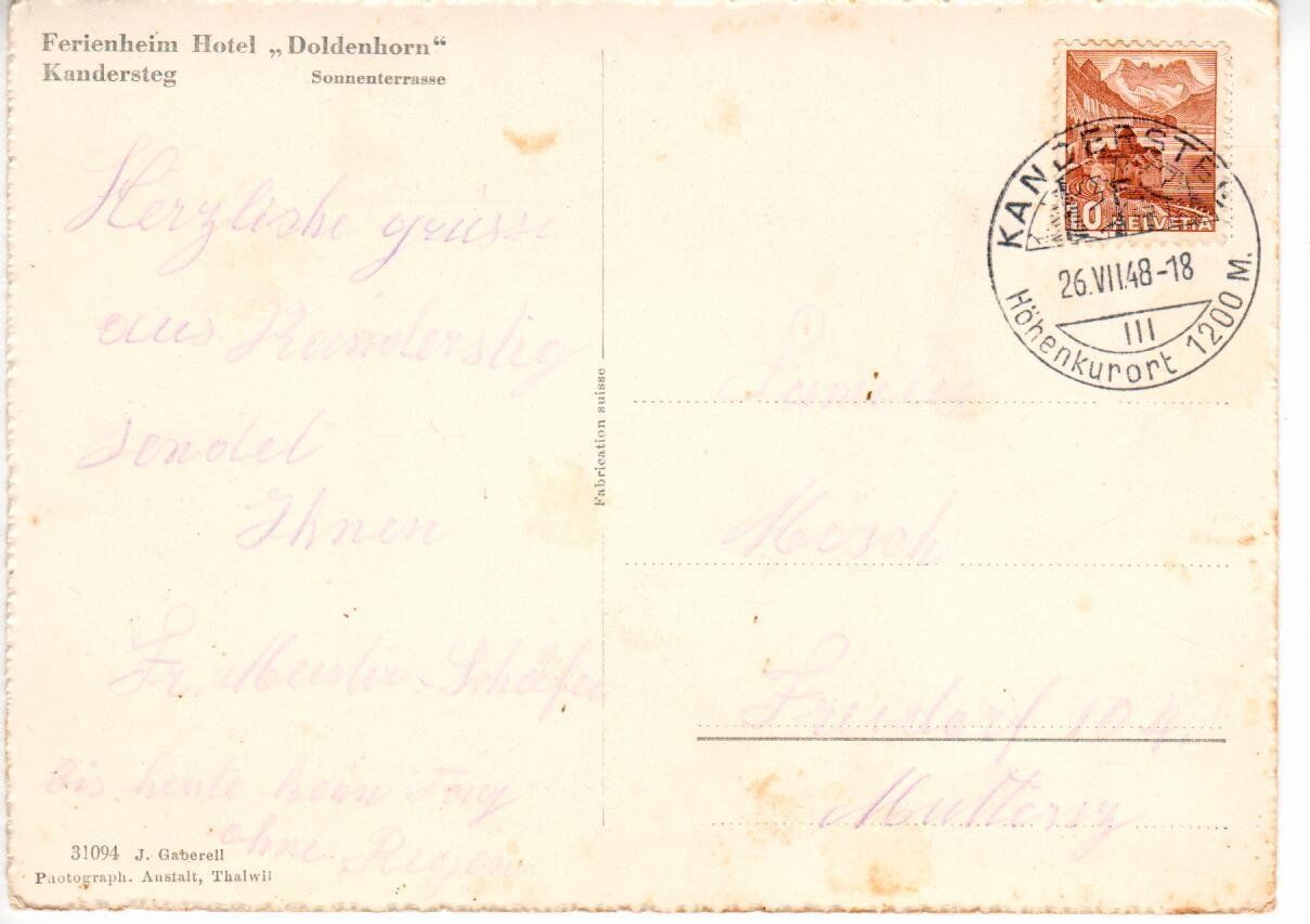 Cartoline postali: Ferienheim Hotel Doldenhorn Kandersteg – Usato da Wolhusen venduto da Curver9 1