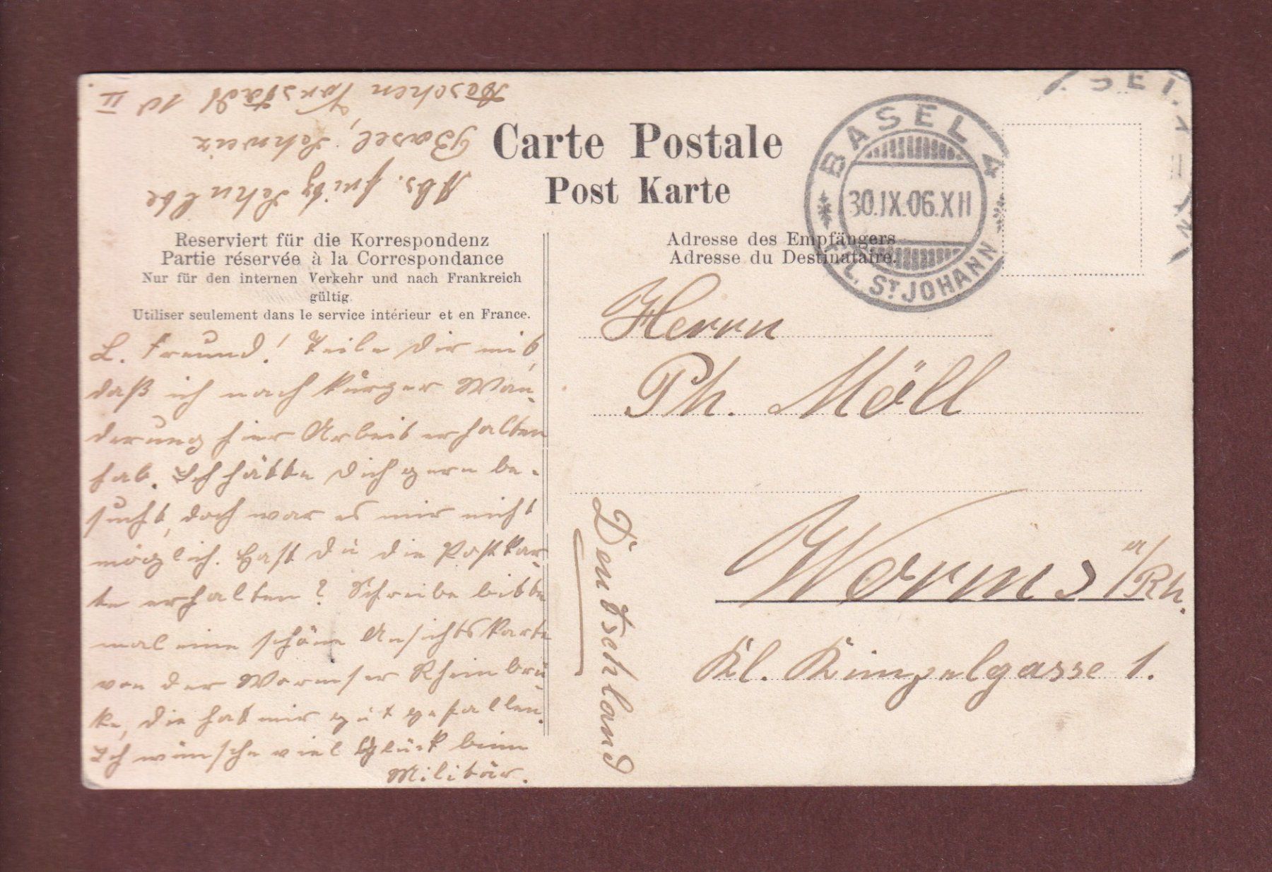 Cartoline postali: BASEL - Mittlere Rheinbrücke - 1906 – Usato da Pully venduto da nicecards-shop 1