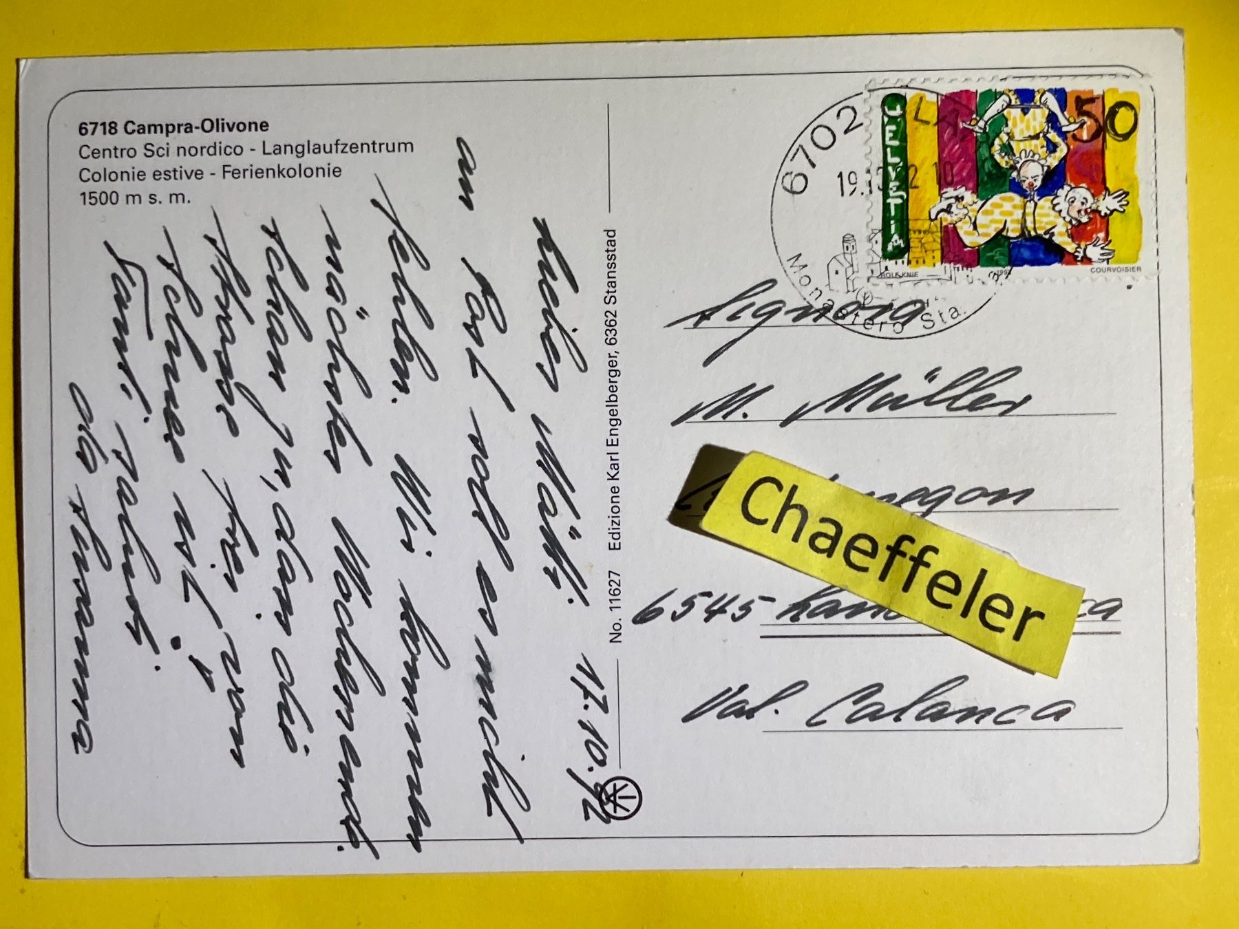 Ansichtskarten: 1992  6718 Campra/Lucomagno - Olivone – Gebraucht aus Zürich von Chaeffeler 1