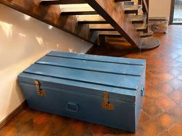 Grande malle métallique vintage bleue  Coffre de rangement