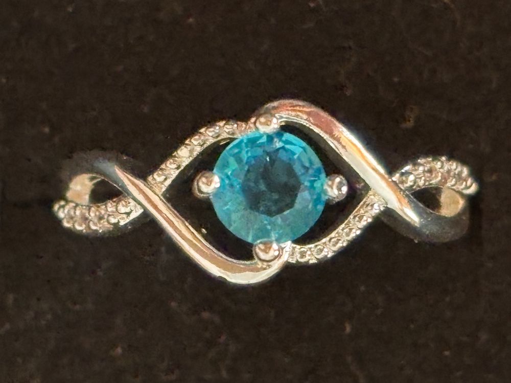 Chevalière DOLLY-BIJOUX Taille 68 - Aigue-Marine & Cz Argent 925 - Westfield State Collège - Neuf
