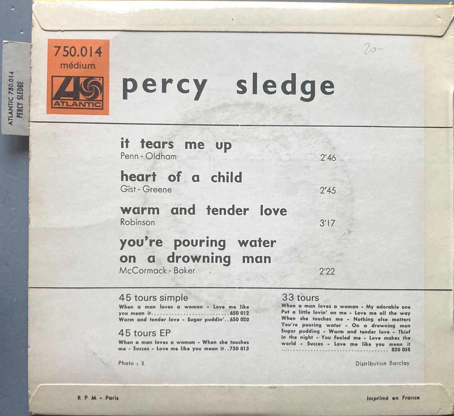 Dischi in vinile: PERCY SLEDGE - IT TEARS ME UP – Usato da Poliez-Pittet venduto da Newtown-Records 1