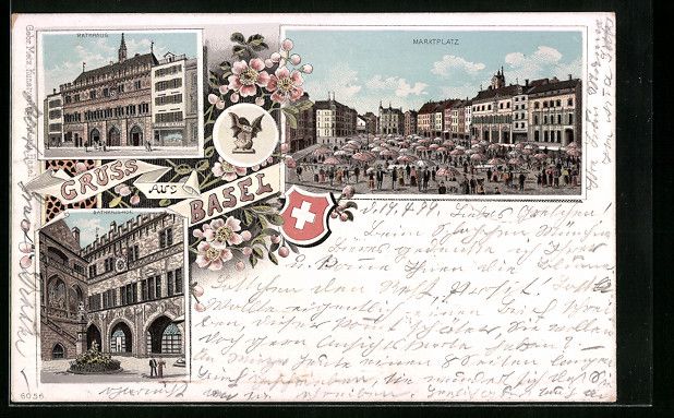 Cartes postales: Litho Basel, Marktplatz, Rathaus, Rathau – D'occasion à Berlin par bartko-reher