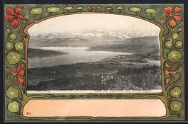 Litho Uetliberg, Blick auf Zürichsee un