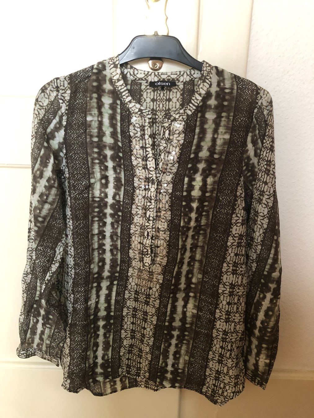 Camicette: Olsen Bluse 36 S Seide Baumwolle Langarm Steinchen Muster – Usato da Basel venduto da Dasbrauchstdu