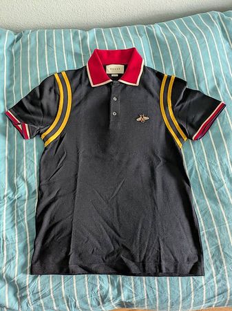 Gucci Cotton Polo mit Bienenstickerei Navy