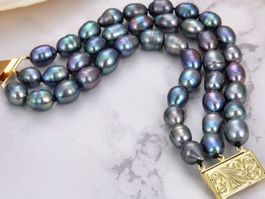 Schwarz Lua Perlen Armband Echt 1.2 cm Bracelet Perle Vrai