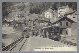 1910, FINHAUT, LA GARE, TRAIN, PREMIER PLAN, VUE ANIMÉE