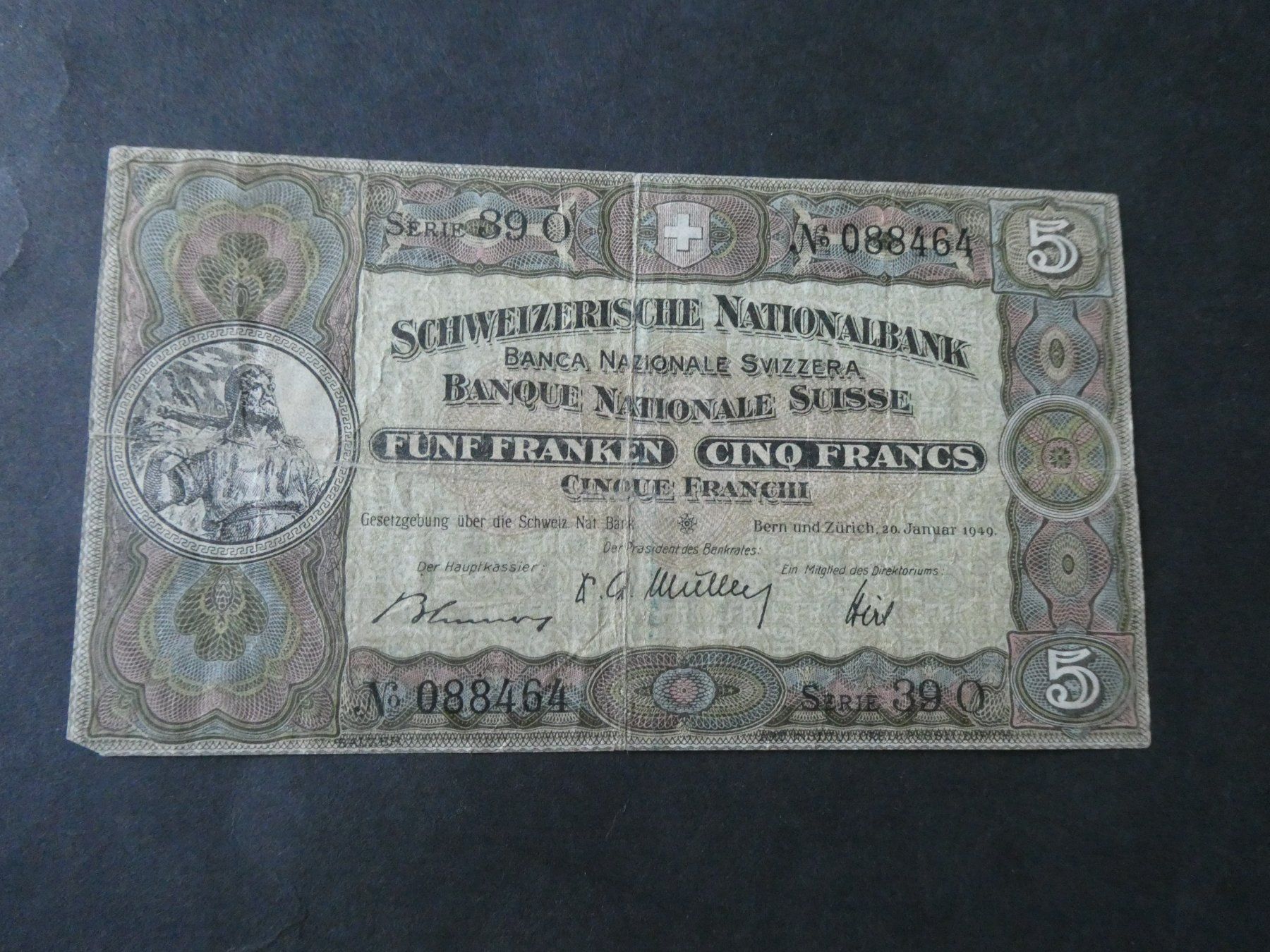 Banconote: Schweiz 1949, 5 Franken – Usato da Hinterforst venduto da Rohusri