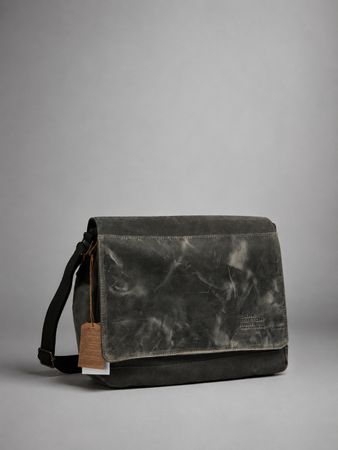 Messenger bag dark grey canvas leather trim used
