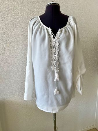 Bluse mit Blumenborte & Bindeband – Gr. XL 🌸 wie neu