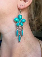 Ohrhänger Türkis Blumen Stil, Sommer Schmuck, Top Zustand!