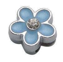 Blume Schiebeperle blau mit Strass 11mm