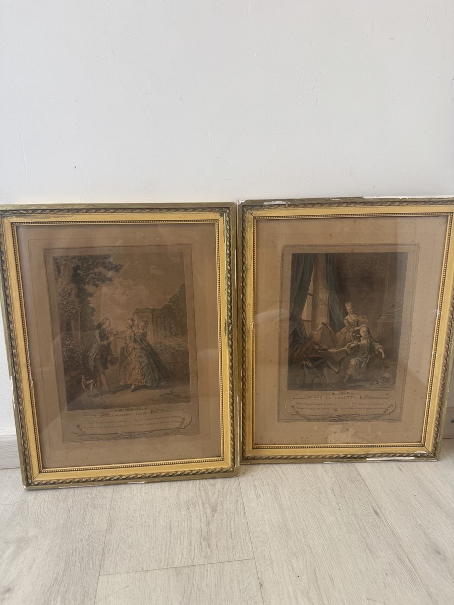 Stiche: Paire de gravures XVIIIe Fredebeurg – Gebraucht aus Erde von CBarts