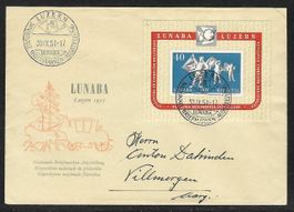 1951, W32, Block Lunaba auf illustriertem Brief (15951)