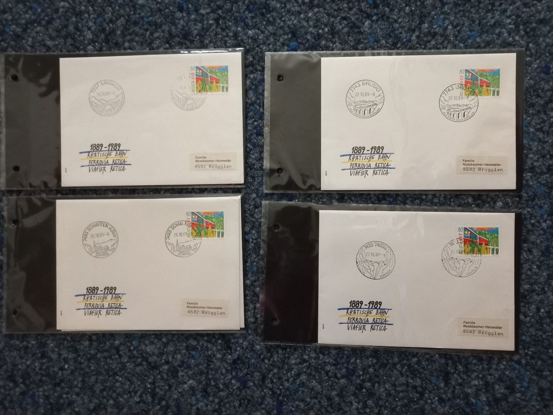 Alle Briefmarken: 100 Jahre Rätische Bahn 8 Briefe – Gebraucht aus Brügglen von hokuspokus04