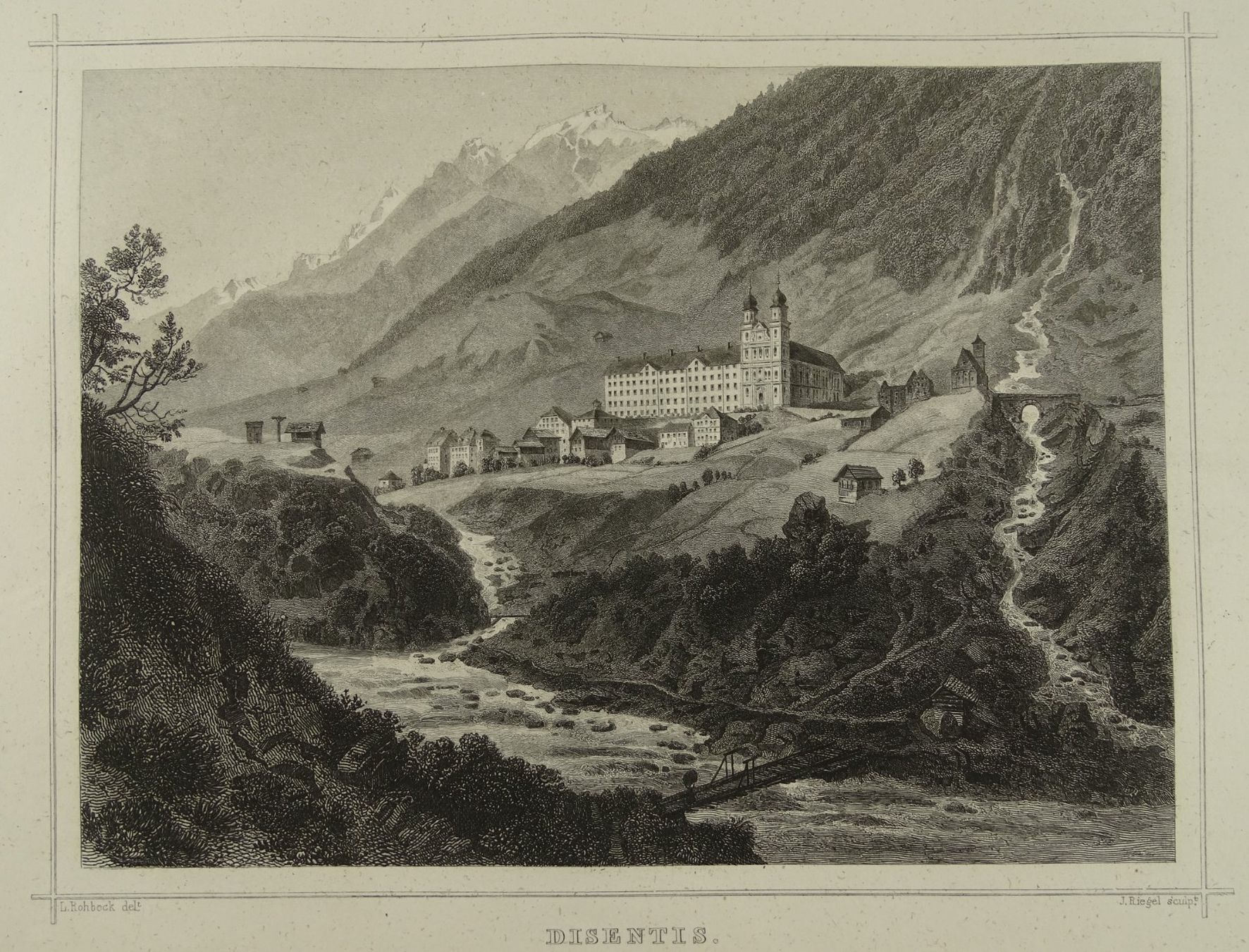 Incisioni: DISENTIS, STAHLSTICH NACH ROHBOCK 1870 – Usato da Grüningen venduto da Kartensammler 1