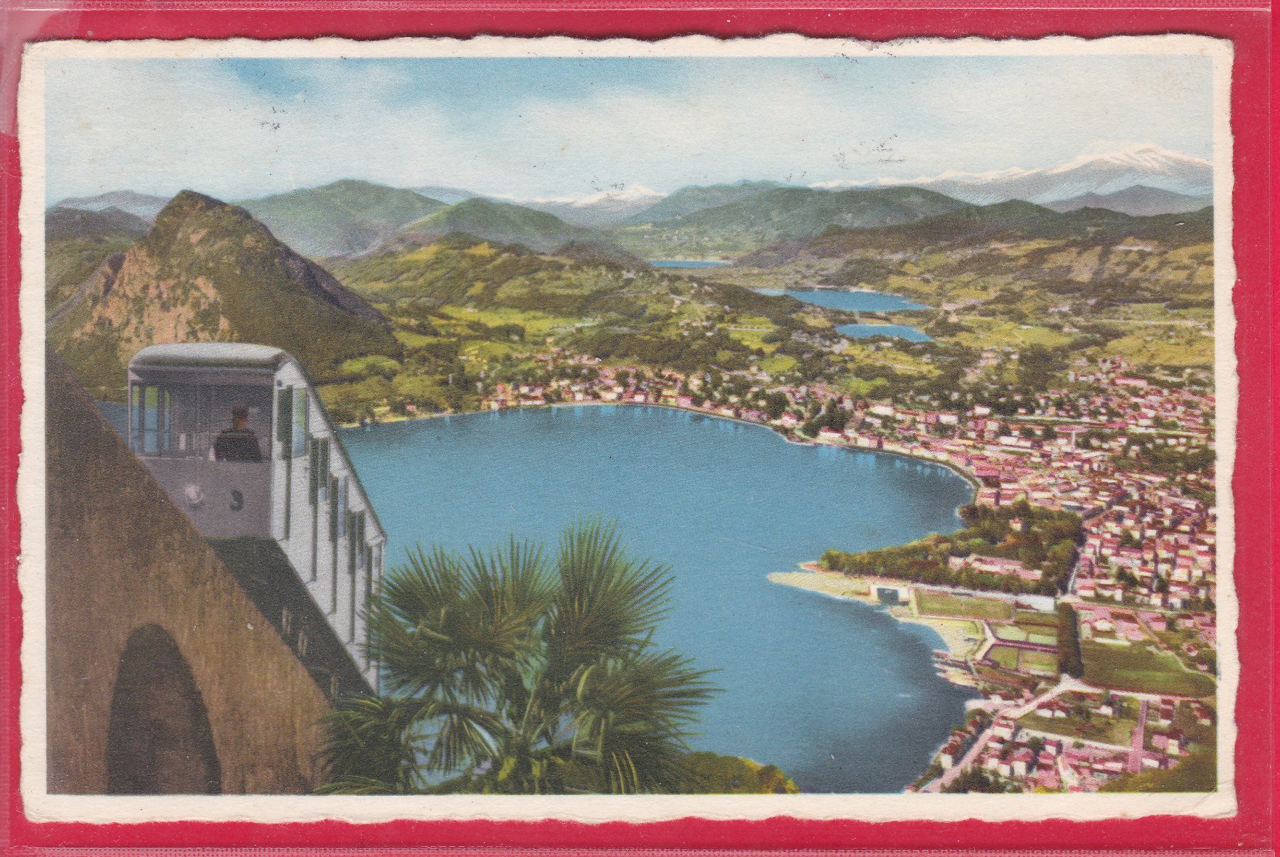Cartoline postali: LUGANO, FUNICOLARE MONTE BTÉ, 18.4.1957 – Usato da Oberrieden venduto da Gebirgsstelze