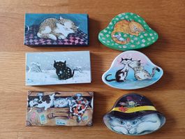 6 Blechdöschen mit Katzenmotiv von 1989 Läckeli- Huss