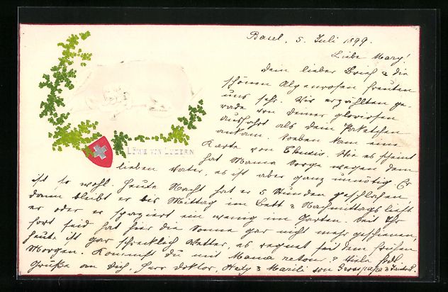 Cartoline postali: Litho Luzern, Löwe von Luzern mit Wappe – Usato da Berlin venduto da bartko-reher